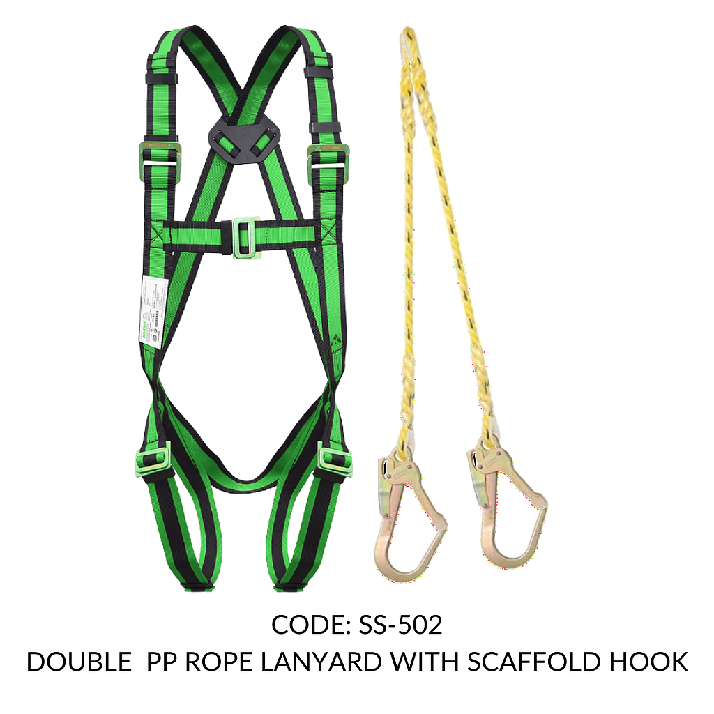 FULL BODY HARNESS FOR BASIC FALL ARREST CLASS A WITH 1.8M DOUBLE PP ROPE LANYARD WITH SCAFFOLD HOOK