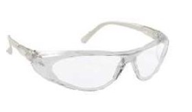 POLYCARBONATE FRAME LESS SPECTACLE WITH CURVED EDGES HARD COATED SMOKE LENS / CLEAR OR TEMPLES OPTION WRAP AROUND DESIGN