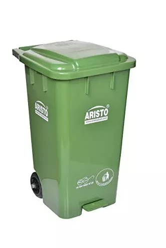 PLASTIC PEDAL WASTE DUSTBIN WITH WHEELS 65 LTRS - GREEN