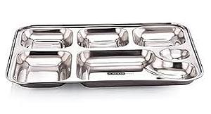 STAINLESS STEEL LUNCH PLATE - 750 gm, 06 Compartment (Size: 42cm x 34.5cm)